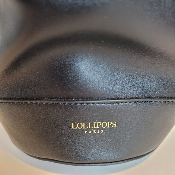 Lollipops Paris Black Bucket Crossbody Bag Cat/Tassel Charm Leopard Lining  9"H - Picture 4 of 12